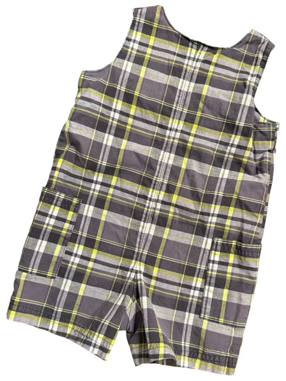 Vintage Carter’s Gray Plaid Dinosaur Appliqué Shortall Romper 12 Months Cotton